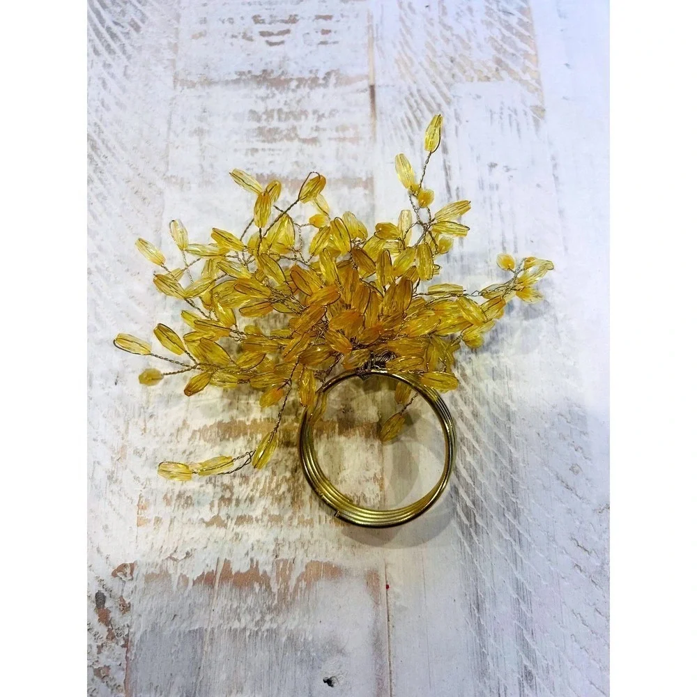 Set of 10 Gold Beaded Flower Napkin‎ Rings Holders Wedding Party Table Decor